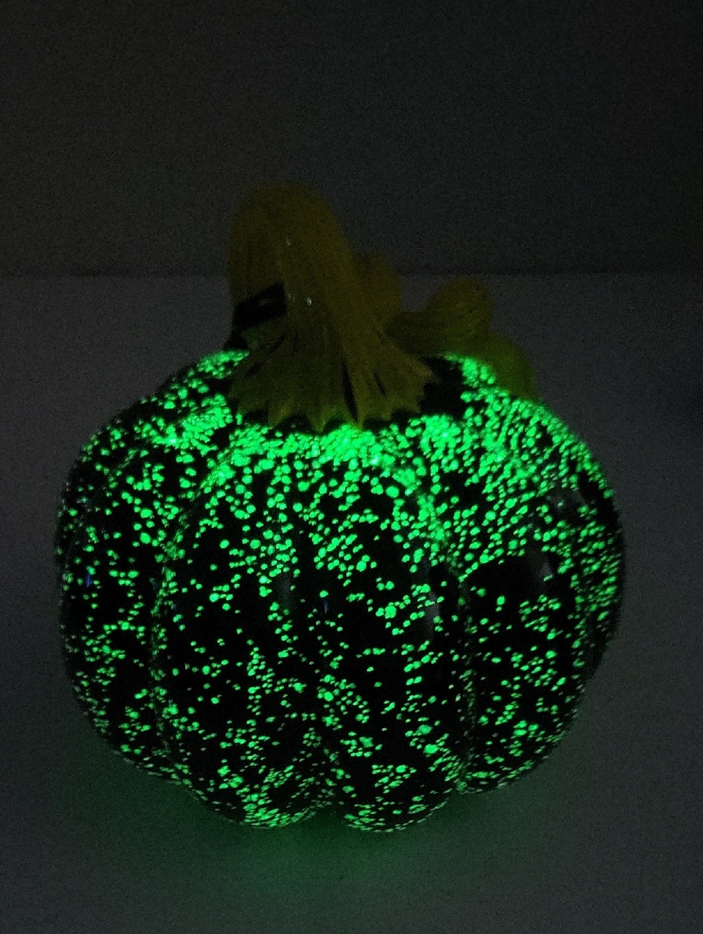 Decorative Glow In The Dark Black Glass Pumpkin with Yellow Stem - Picture 7 of 7